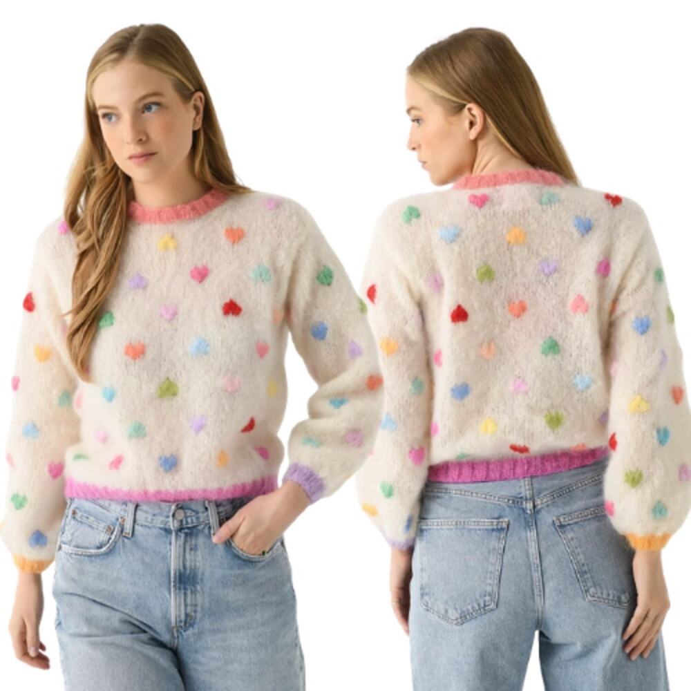 NEW Rose Carmine Hearts Mohair Wool Mon Amour Sweater Pink Multicolor Size: 1